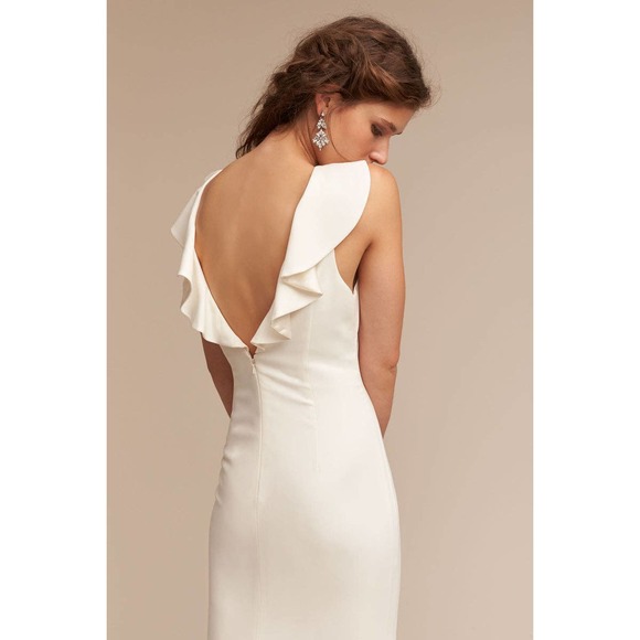 BHLDN Badgley Mischka Heather Ivory Wedding Gown Ruffled Back Women's Size 0 - Picture 4 of 13